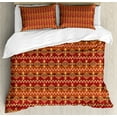 thumbnail image 1 of Ethnic Duvet Cover Set, Style Cultural Seamless Pattern Triangles Tribal, Decorative 3 Piece Bedding Set with 2 Pillow Shams, Queen Size, Ginger and Orange, by Ambesonne, 1 of 3