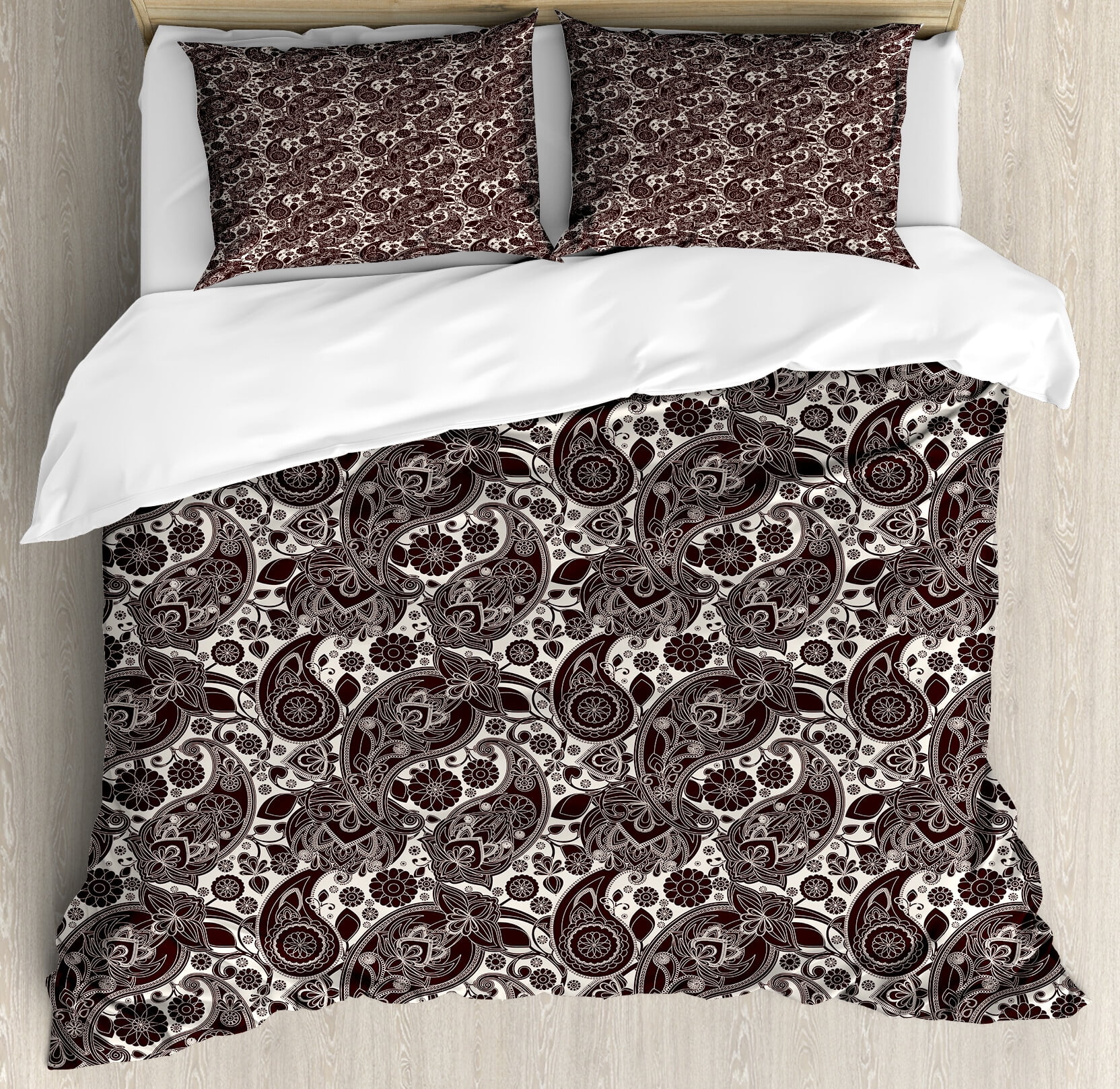Queen Black Cream Paisley Duvet Cover Set