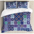thumbnail image 1 of Ethnic Duvet Cover Set, Traditional Mosaic Azulejo Portuguese Cultural Ceramic Tiles Folk Design, Decorative 3 Piece Bedding Set with 2 Pillow Shams, King Size, Teal Indigo Navy Blue, by Ambesonne, 1 of 3