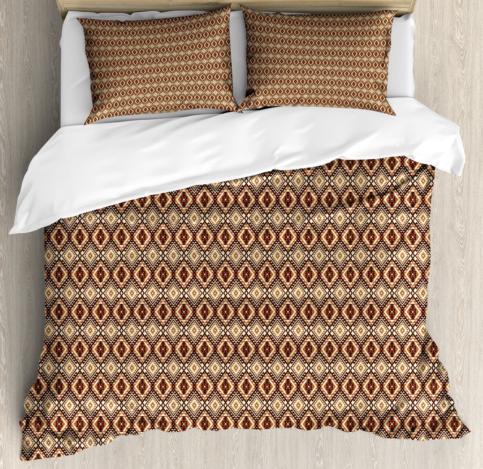 Ethnic Duvet Cover Set, Tribal Like Illustration Jagged Traditional