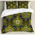 thumbnail image 1 of Ethnic Duvet Cover Set, Tropical Nature Theme Circular Doodle Style Complex, Decorative 3 Piece Bedding Set with 2 Pillow Shams, King Size, Green Orange Dark Blue, by Ambesonne, 1 of 3