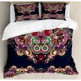 thumbnail image 1 of Ethnic Duvet Cover Set, Ukrainian Embroidery Fashioned Ornate Paisley with Unique Features Motif, Decorative Bedding Set with Pillow Shams, Violet and Dark Grey, by Ambesonne, 1 of 3