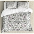 thumbnail image 1 of Ethnic Duvet Cover Set, Vintage Abstract Flower Swirls Leaves Doily Style Pastel, Decorative 3 Piece Bedding Set with 2 Pillow Shams, King Size, Pale Pink Pale Grey, by Ambesonne, 1 of 3