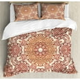 thumbnail image 1 of Ethnic Duvet Cover Set, Vintage Round Pattern Style Brown Tones Spring Flowers Illustrations, Decorative 3 Piece Bedding Set with 2 Pillow Shams, Queen Size, Brown Pale Brown, by Ambesonne, 1 of 3
