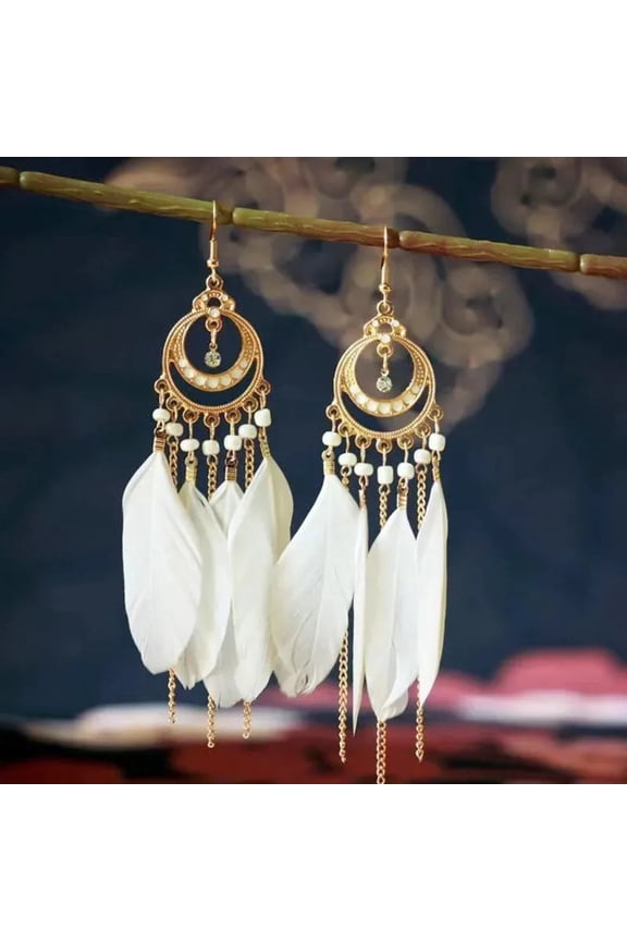 Ethnic Eearrings Long Feather Earrings, Retro Handmade Leaf