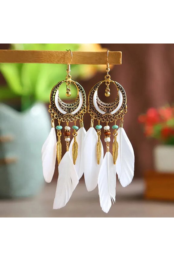 Ethnic Eearrings Long Feather Earrings, Retro Handmade Leaf