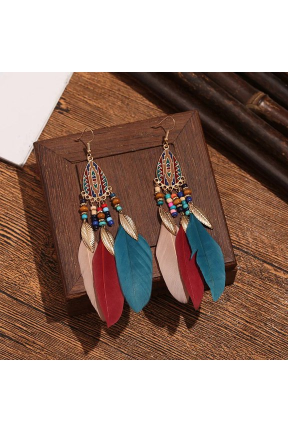 Ethnic Eearrings Retro Long Earrings, Rice Bead Fringed Earr