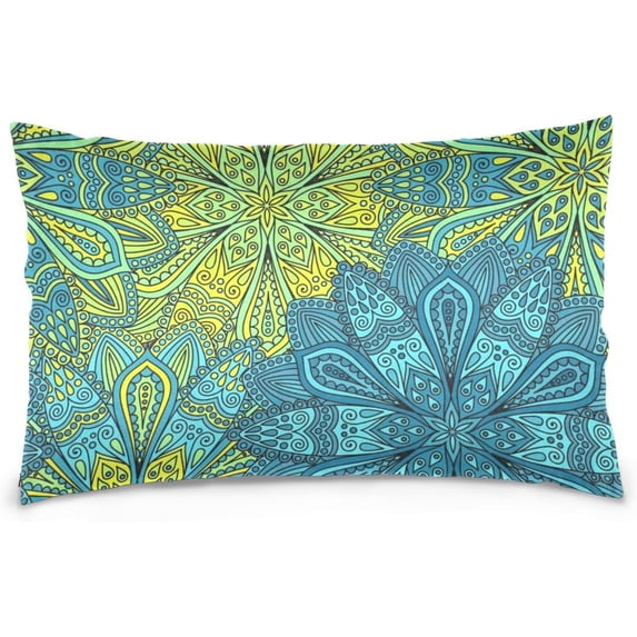 Ethnic Elegant Floral Velvet Oblong Lumbar Plush Throw Pillow Cover/Shams Cushion Case - 20x26in - Decorative Invisible Zipper Design for Couch Sofa Pillowcase Only