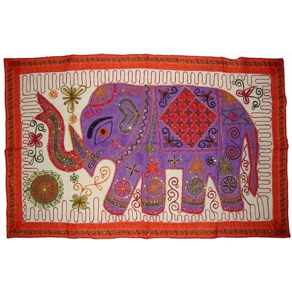Ethnic Elephant Wall Hanging  Handmade Embroidered Patchwork Tapestry for Room Dcor