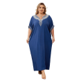 thumbnail image 1 of Ethnic Embroidery Beach Maxi Dress for Women Kaftans Loungewear Short Lantern Sleeves Long Caftan Tunic Summer Lightweight moomoo House Wear Casual Evening Dress, 1 of 9