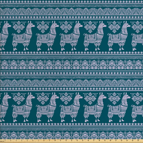 Ambesonne Ethnic Fabric by the Yard Upholstery, Alpaca Llama South American, 10 Yards, Dark Teal Pastel Purple