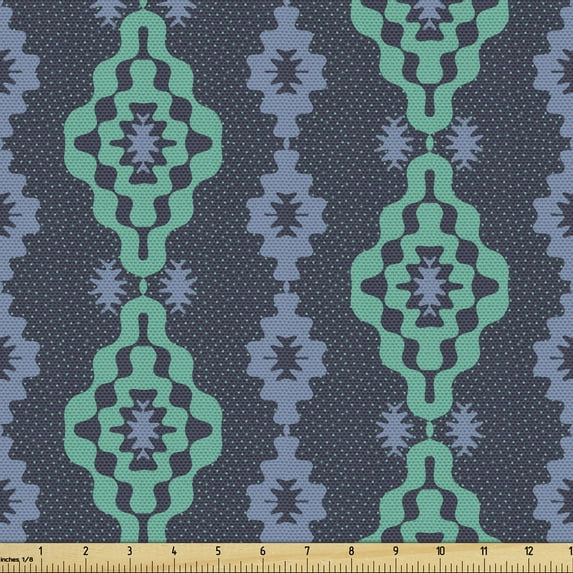 Ambesonne Ethnic Fabric by the Yard Upholstery, Bohemian Retro Motif Pattern, 1 Yard, Sea Green Ceil Blue