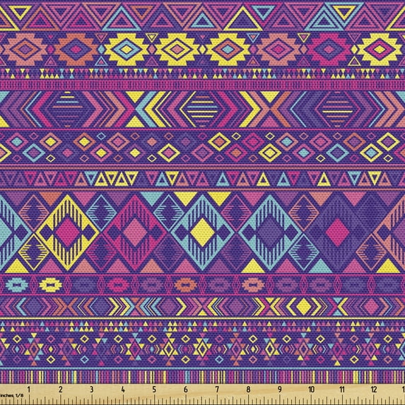 Ethnic Fabric by the Yard, Colorful Peruvian Inspired Print of Cultural and Geometric Ornaments or Shapes, Decorative Upholstery Fabric for Chairs & Home Accents, Multicolor by Ambesonne