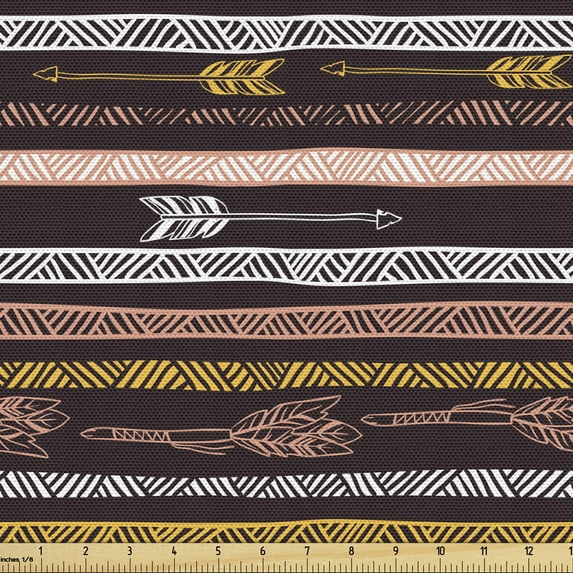 Ethnic Fabric by the Yard, Direction Pointers Folk Abstract Geometric Boho Native Inspired, Upholstery Fabric for Dining Chairs Home Decor Accents, Seal Brown and Pale Coffee by Ambesonne