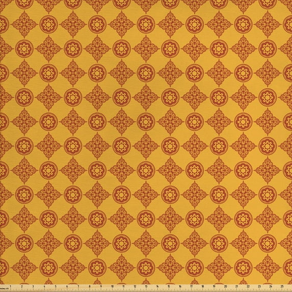 Ambesonne Ethnic Fabric by the Yard Upholstery, Traditional Flowery Pattern, 2 Yards, Dark Yellow Rust