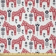 thumbnail image 1 of Ethnic Fabric by The Yard, Folk Inspired Swedish Dala Horse with Floral Ornaments Folklore Art, Microfiber Fabric for Arts and Crafts Textiles & Decor, 3 Yards, Coral Indigo, by Ambesonne, 1 of 1
