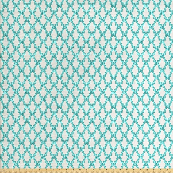 Ambesonne Traditional Fabric by the Yard Upholstery, Morroccan Tiles, 3 Yards, Turquoise