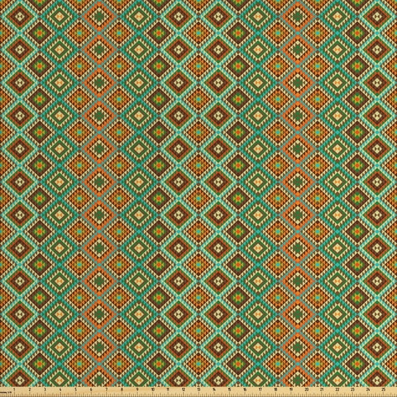 Ambesonne Ethnic Fabric by the Yard Upholstery, Mosaic Folkloric Ethnic, 3 Yards, Multicolor