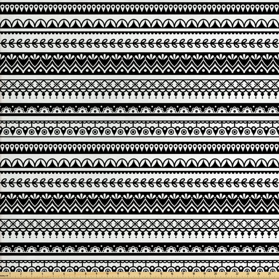 Ambesonne Ethnic Fabric by the Yard Upholstery, Motifs, 2 Yards, White Black