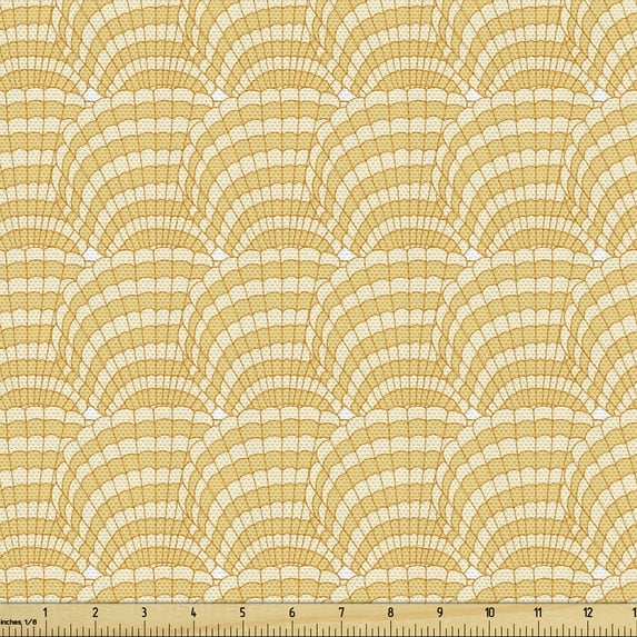 Ambesonne Ethnic Fabric by the Yard Upholstery, Oriental Pastel Seashells, 2 Yards, Pale Orange and Champagne