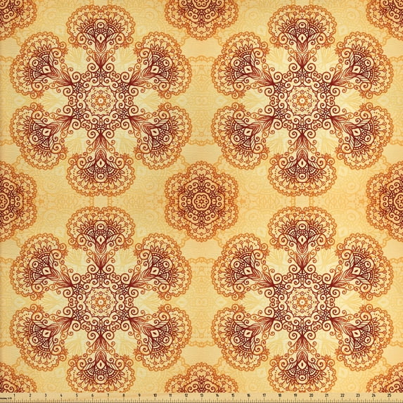 Ambesonne Ethnic Fabric by the Yard Upholstery, Oriental Vintage Ornaments, 5 Yards, Dark Orange Apricot
