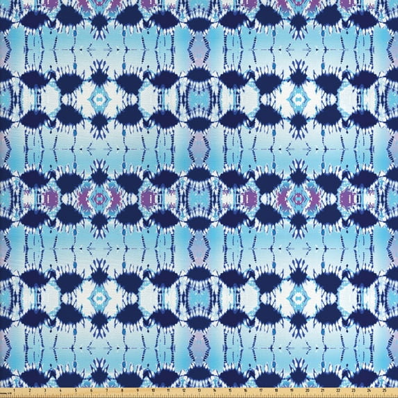 Ethnic Fabric by the Yard, Pattern in Blue Shades Psychedelic Batik Design, Decorative Upholstery Fabric for Sofas and Home Accents, Pale Blue Navy Blue by Ambesonne