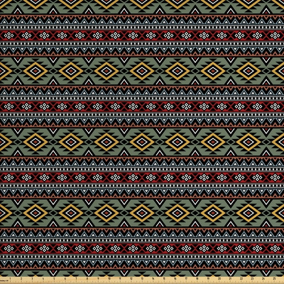 Ambesonne Ethnic Fabric by the Yard Upholstery, Prehistoric Aztec, 10 Yards, Multicolor