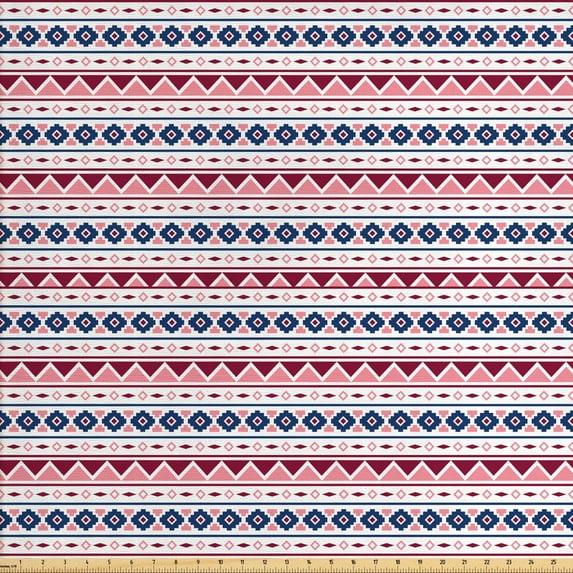 Ambesonne Ethnic Fabric by the Yard Upholstery, Pattern Triangles, 2 Yards, Pale Pink Dark Blue
