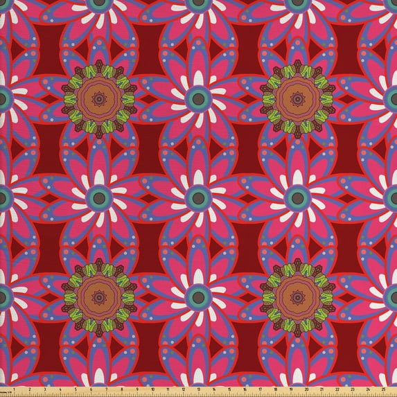 Ambesonne Ethnic Fabric by the Yard Upholstery, Persian Motley Flowers, 2 Yards, Multicolor