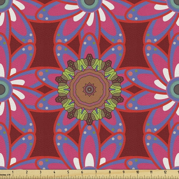 Ambesonne Ethnic Fabric by the Yard Upholstery, Persian Motley Flowers, 1 Yard, Multicolor