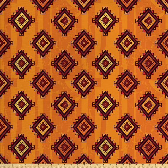 Ambesonne Ethnic Fabric by the Yard Upholstery, Warm Folkloric Art, 10 Yards, Orange Mustard