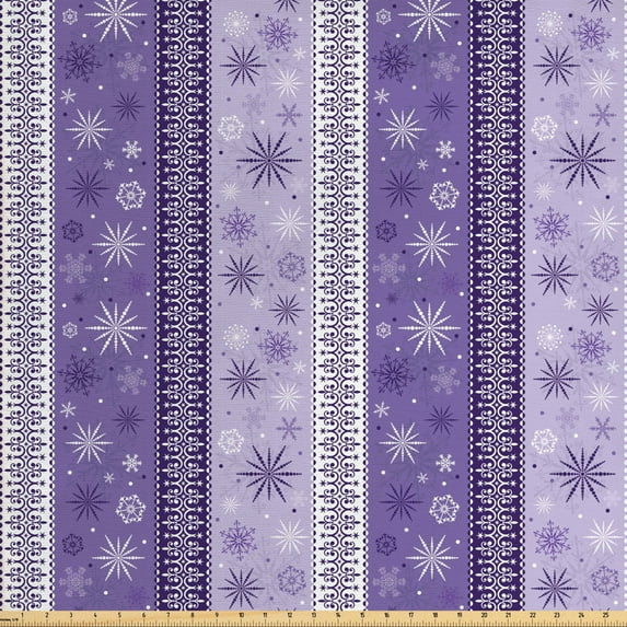Ambesonne Ethnic Fabric by the Yard Upholstery, Christmas Snowflake Noel, 2 Yards, Lavender Violet White
