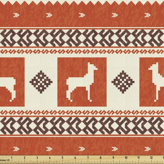 Ambesonne Ethnic Fabric by the Yard Upholstery, Llama and Folk Motif Pattern, 1 Yard, Burnt Sienna Brown