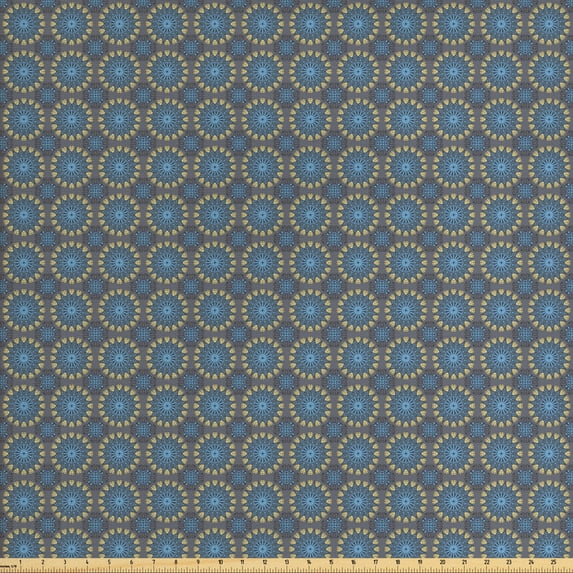 Ethnic Fabric by the Yard, Style Mandala Inspired Circular Motifs Antique, Decorative Upholstery Fabric for Chairs & Home Accents, Pale Blue Pale Yellow by Ambesonne