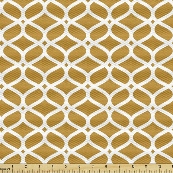 Ambesonne Ethnic Fabric by the Yard Upholstery, Crochet Lace Look Pattern, 1 Yard, Dark Yellow White