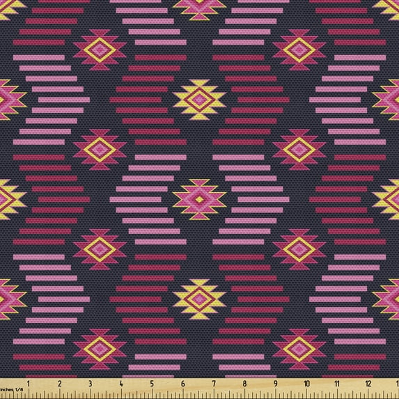 Ambesonne Ethnic Fabric by the Yard Upholstery, Aztec Motif Art Print, 1 Yard, Multicolor