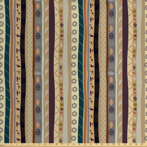 Ambesonne Ethnic Fabric by the Yard Upholstery, Folk Ornaments and Motifs, 3 Yards, Multicolor