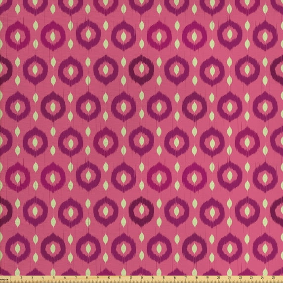 Ethnic Fabric by the Yard Upholstery, Repetitive Pattern with Ogee Motif in Colors, Decorative Fabric for DIY and Home Accents, Pink Dark Magenta by Ambesonne
