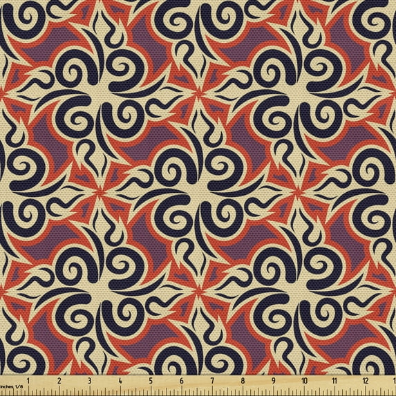 Ambesonne Ethnic Fabric by the Yard Upholstery, Uzbek Motifs Art, 1 Yard, Salmon Multicolor
