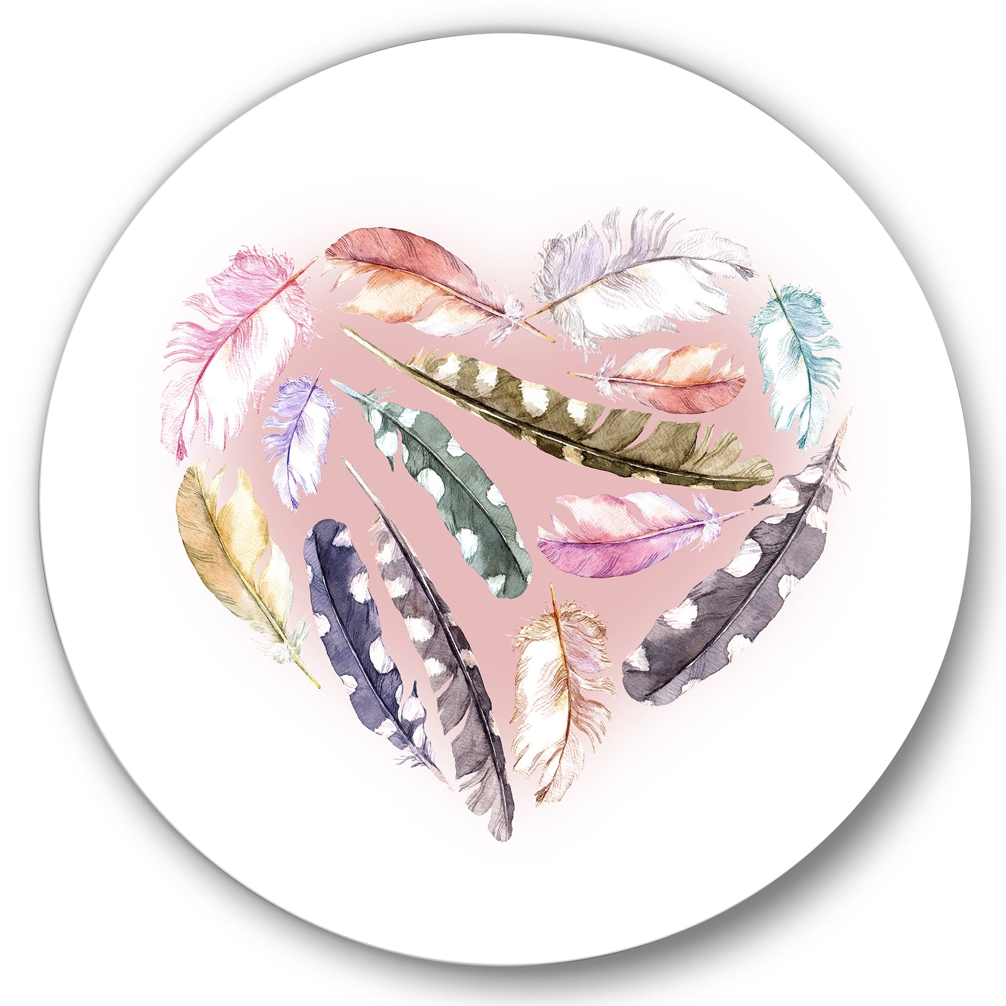 Ethnic Feather In Heart Shape 11 in x 11 in Painting Art Prints, by Designart