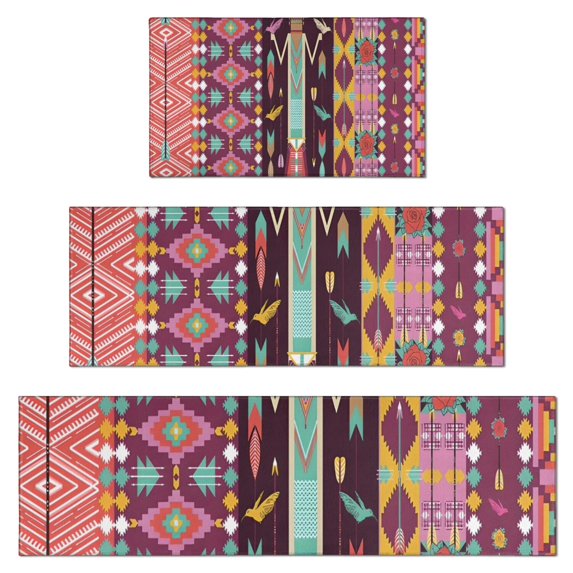 Ethnic Figure and Pattern Kitchen Rugs Sets Of 3,Kitchen Runner Rugs Non Skid Washable,Decorative Kitchen Floor Mats for Kitchen,Sink,Laundry,17"x30"+ 17"x47" + 17"x59"