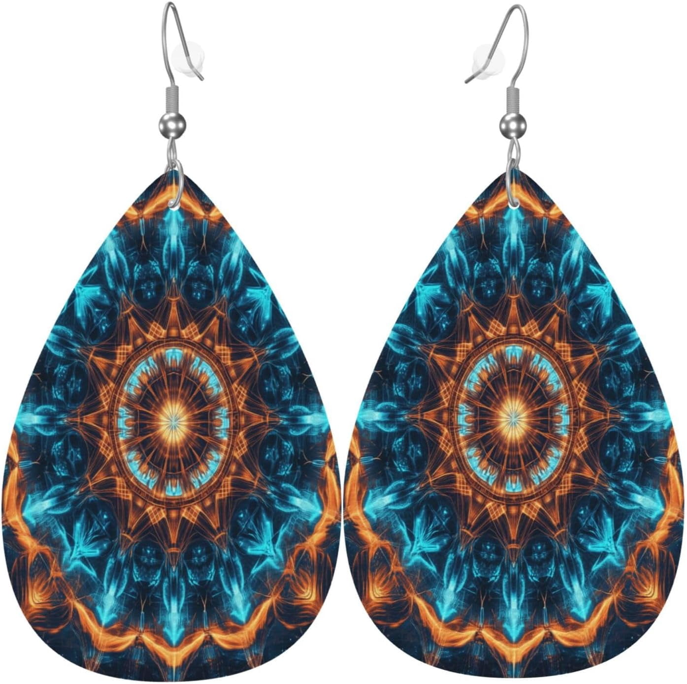 Ethnic Fine Mandala Earrings perfect for Women PU Leather Dangle Earrings, Lightweight Leather Teardrop Dangly Ear Pendants Jewelry Gift[p067]