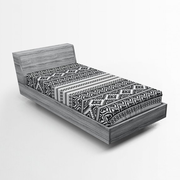 Ambesonne Ethnic Fitted Sheet, Oriental Tribal Moroccan, Twin Size, Charcoal Grey White