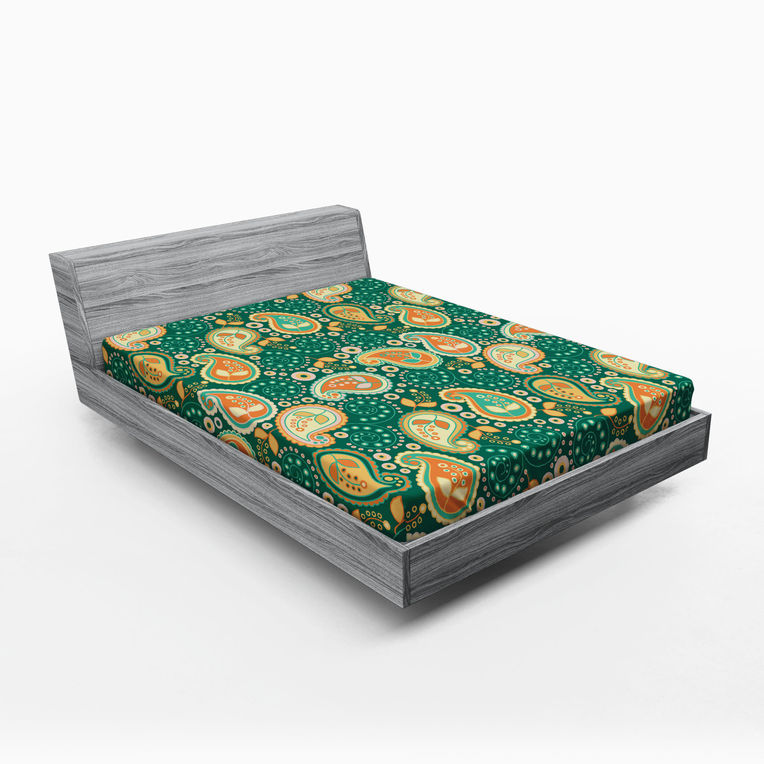 Ethnic Fitted Sheet, Paisley Leaves with Folkloric Features Floral