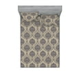 thumbnail image 1 of Ethnic Fitted Sheet & Pillow Sham Set, Oriental Theme Blossom Like Illustration Pattern on a Greyish Tone Back, Decorative Printed 3 Piece Bedding Decor, Calking, Warm Taupe Cocoa Indigo, by Ambesonne, 1 of 2