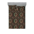 thumbnail image 1 of Ethnic Fitted Sheet & Pillow Sham Set, Traditional Style Blossom Inspired Chevron Pattern on Darkened Backdrop, Decorative Printed 3 Piece Bedding Decor, King, Black Pale Orange Rose, by Ambesonne, 1 of 2