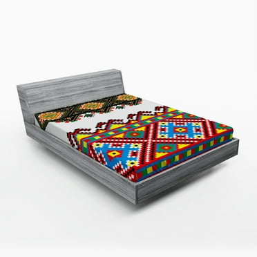 Ambesonne Ethnic Fitted Sheet, Retro Ukranian Ornament, Queen Size, Multicolor