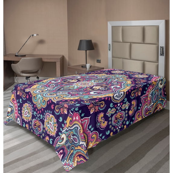 Ambesonne Ethnic Flat Sheet, Boho Colorful Spring Garden, Twin Size, Multicolor