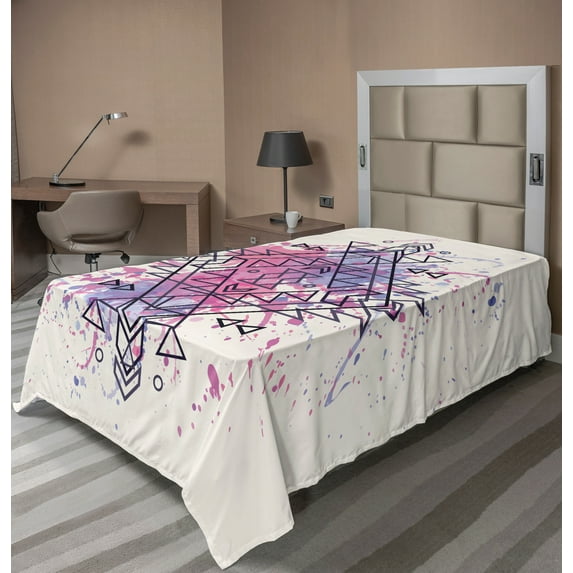 Ambesonne Ethnic Flat Sheet, Motif Grunge Splashes, Twin Size, Ivory Multicolor