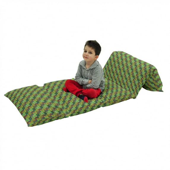 Ethnic Floor Pillow Lounger Cover, Pattern with Geometric Colorful Trippy Forms Folk Native Image, Nap Mat Printed Fabric Case for 5 Pillows, 88" x 36", Multicolor, by Ambesonne